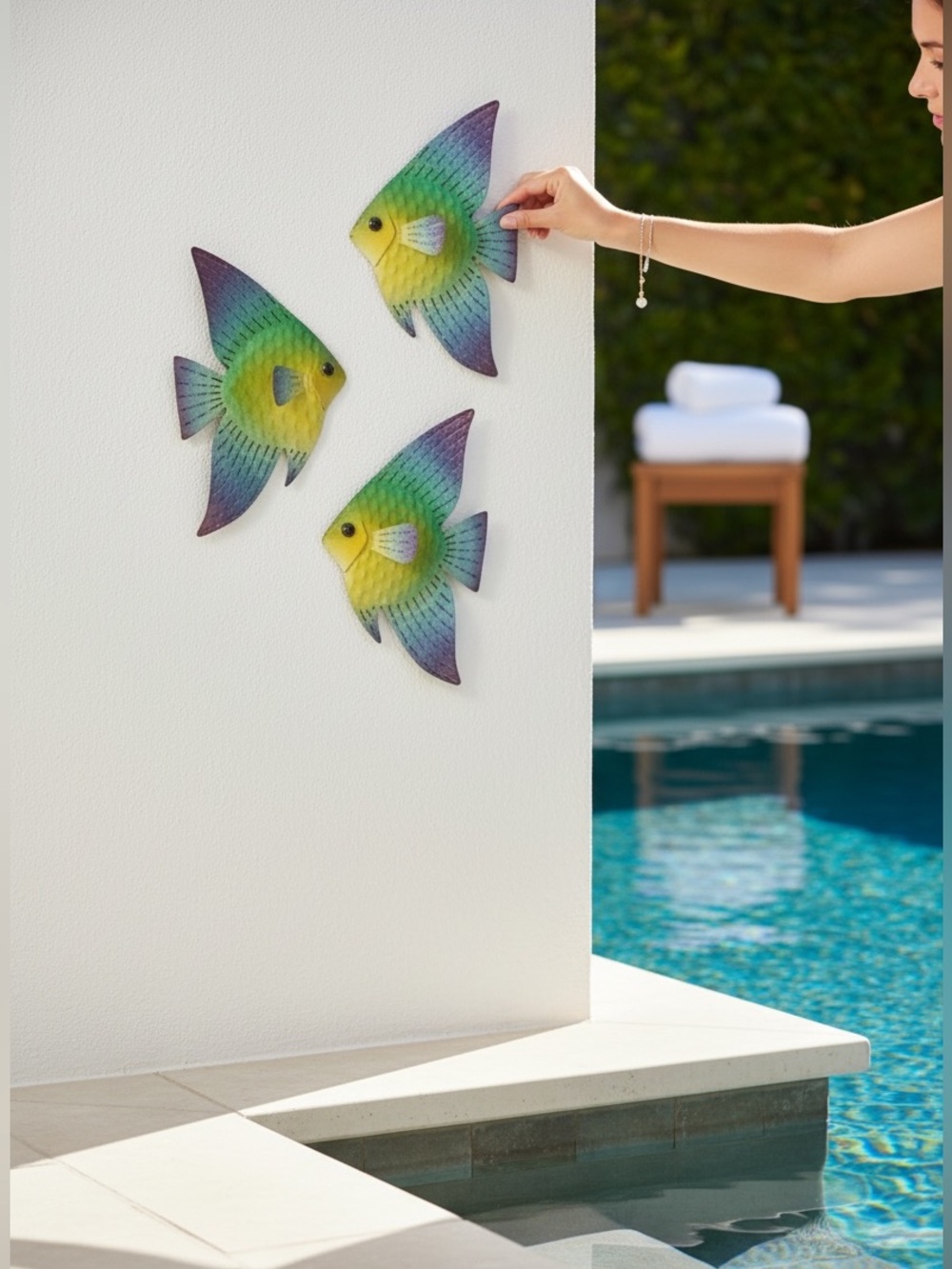 Wall Art Metal Plaques, Indoor-Outdoor Coastal Angelfish. Nautical. Set of 3